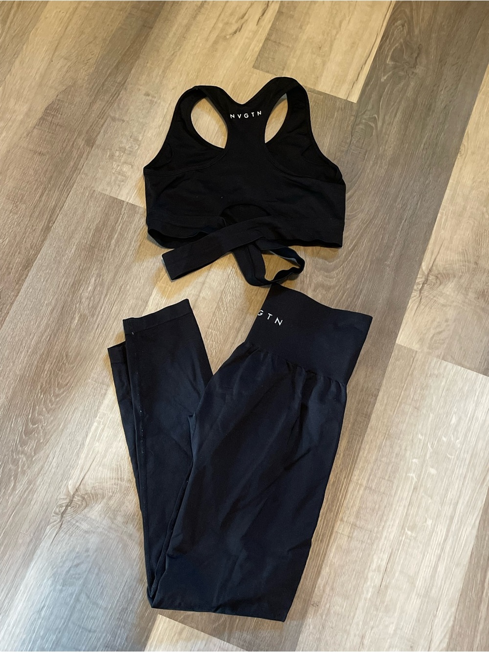 NVGTN Black Wrap Sports Bra & High-Waist Leggings Set